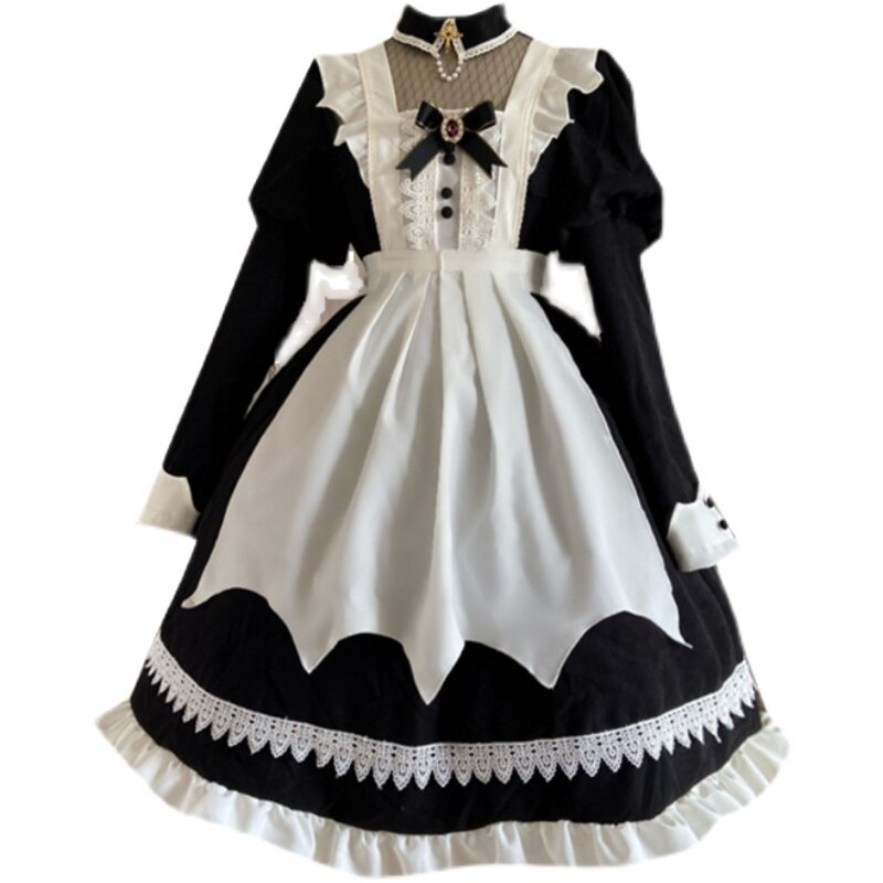 Lolita – robe longue de demoiselle d&#39;honneur, rétro, tablier , combinaison à manches bouffantes, taille haute, Kawaii, gothique, Lolita Op Loli Cos: only dress and apron / M