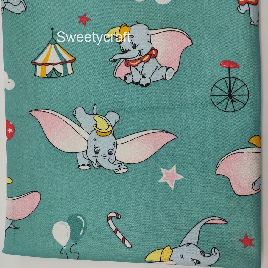 Tissu en sergé de coton par demi-mètre tissu imprimé éléphant volant pour bricolage couture Patchwork robe de poupée bébé masques de lit Textile à la maison