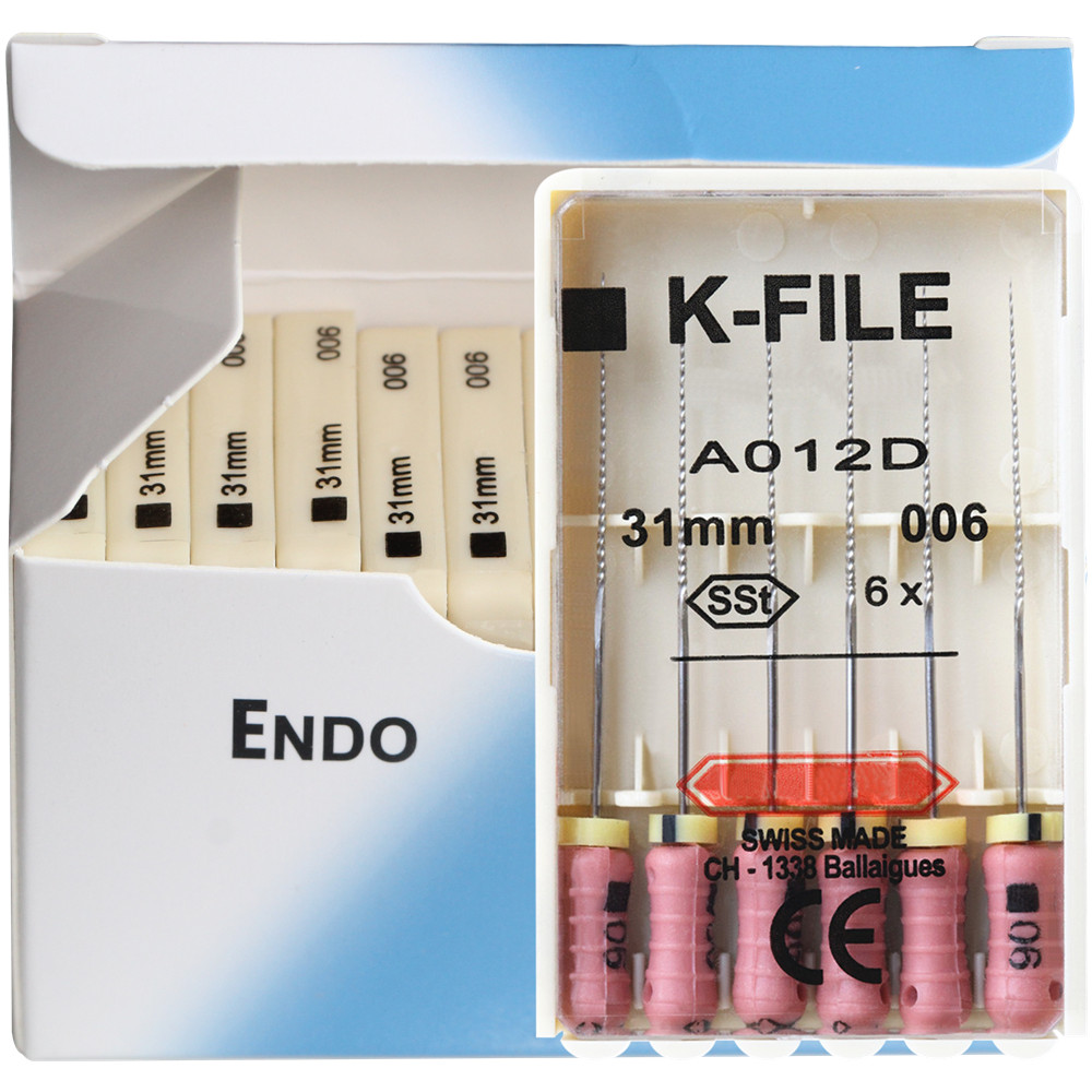 K-FILE Dental de acero inoxidable, limas de Endodoncia de uso manual, productos de laboratorio de odontología, 21/25/31mm, 10 paquetes/caja: Azul claro