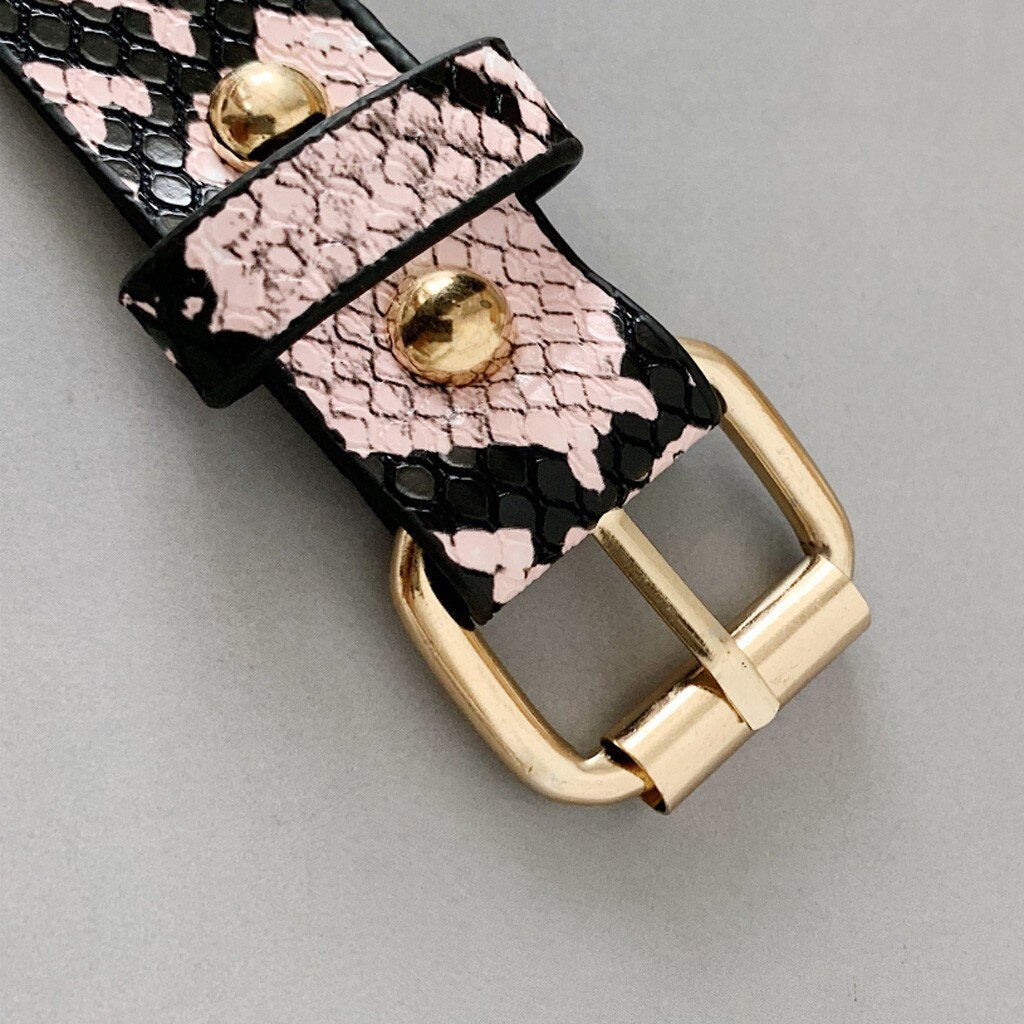 Skóra węża paski drukowane dla kobiet złoty kwadrat ze sprzączką pas Pu skórzany pasek kobiety wzór wężowy sukienka dżinsy skórzany pas