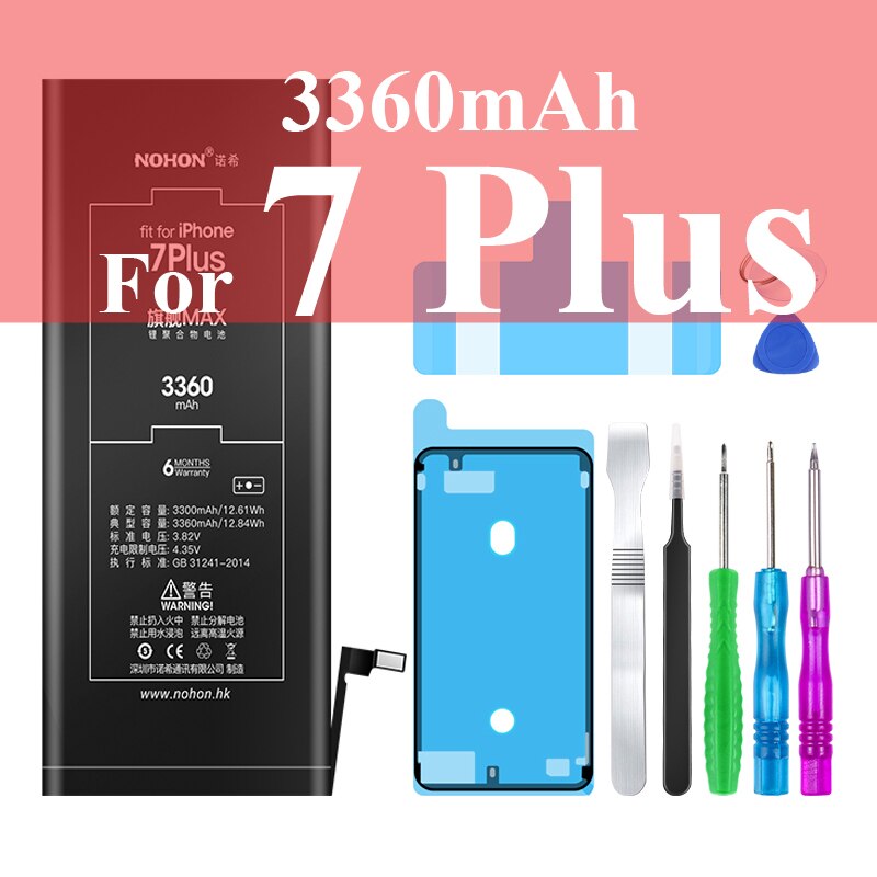 Nohon Battery For Apple iPhone 6s 6 7 8 Plus SE X Xr Xs Max 6sPlus 6sP 6P 7P 7Plus 8P iPhoneSE 1624mAh-3650mAh Batteries +Tools: 3360mAh For 7 Plus