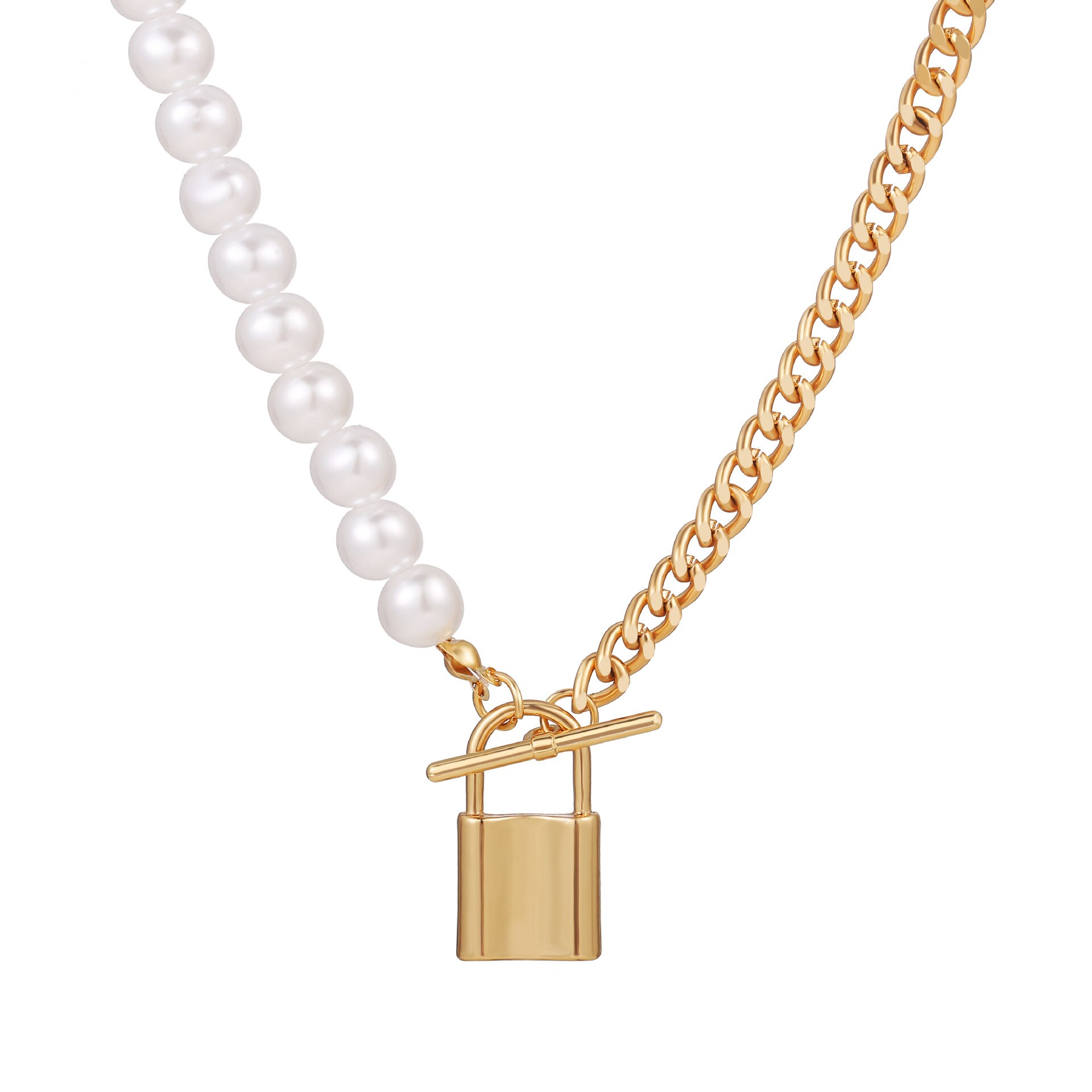DIEZI Vintage Simple Imitation Pearl Short Collar Necklace Statement Choker Necklaces For Women Jewelry: lock gold