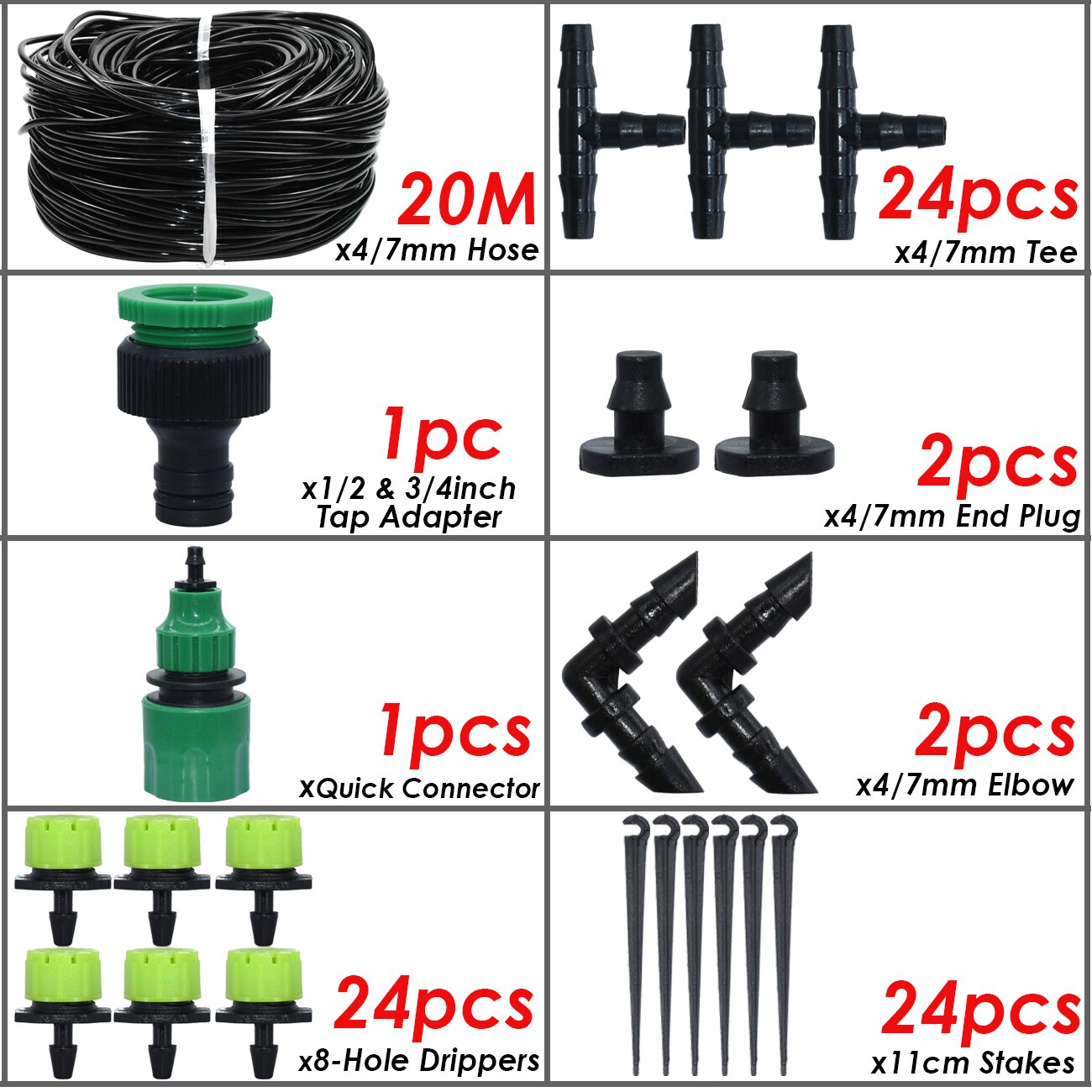 SPRYCLE 5-50M Automatic Garden Watering Adjustable Drip Irrigation System 1/4&#39;&#39; 4/7mm Hose Connectors for Pot Plants Greenhouse: SPL11-KIT16-20M