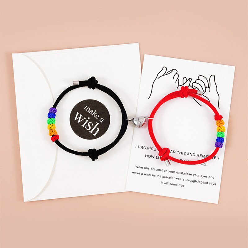 2 Teile/satz Herz Anhänger Magnetische Armbinde Für Frauen Männer Gepaart LGBT Regenbogen Knoten Seil Paar Armbinde Machen Wünschen Karte Schmuck: BR22Y0001-3