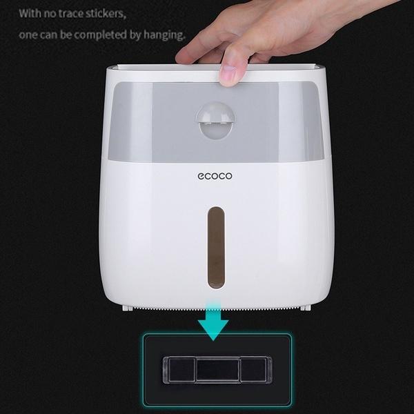 Carrywon Wall-mounted Press-open Waterproof Double-deck Paper Towel Boxes Toilet Belts Drawers and Shelves Double-layer Tissue: Grey