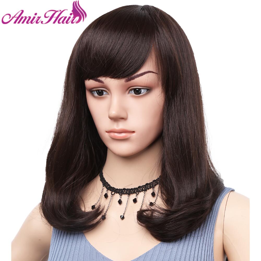 Amir Brown Short Wigs Bob Style Straight Synthetic Black Women's Wig with Bangs 14 Inches Soft Hair Black Wig Cosplay: dark brown