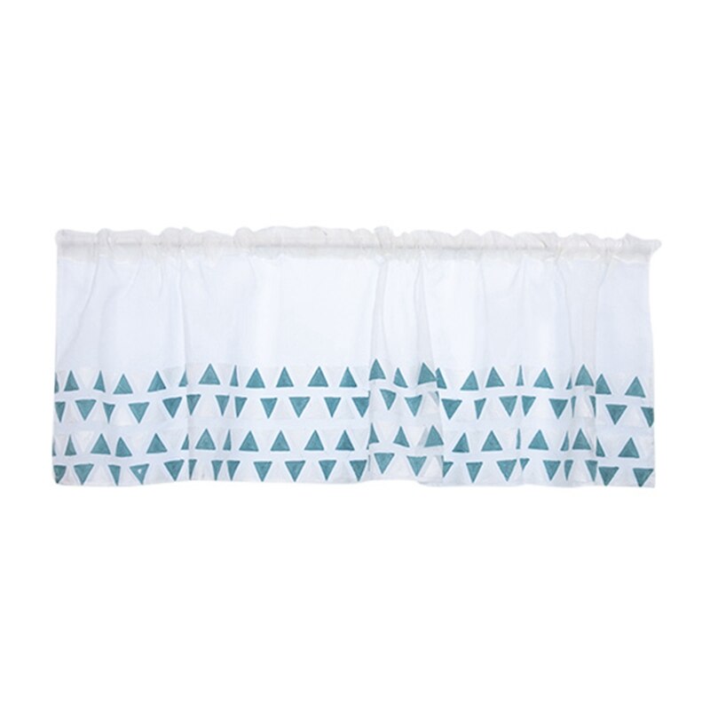 Rideau demi-niveau avec Triangles bleus brodés, rideau court pour cuisine, salle de bain, salon, bon: BLUE S