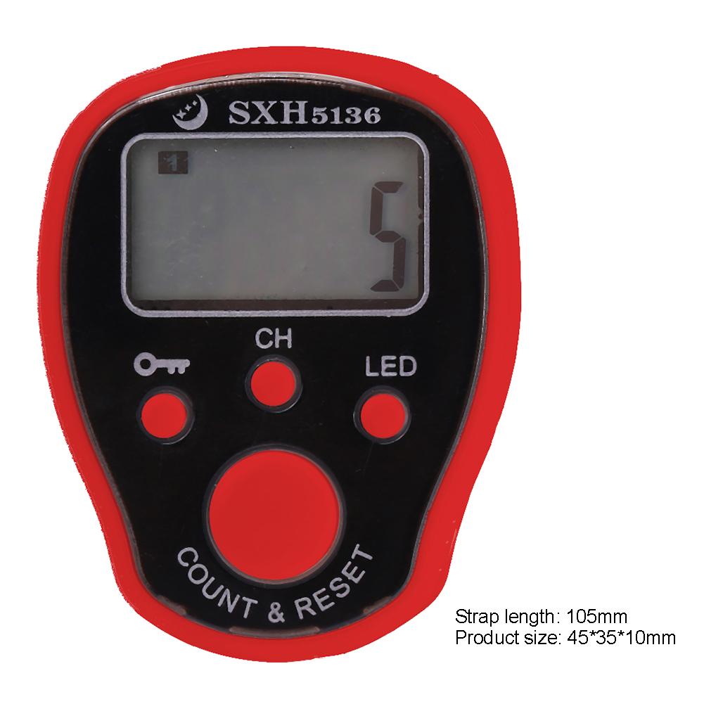 Compteur de doigt électronique LCD numérique LED anneau de main compteur lumineux de nuit cinq canaux avec compteur de fonction de verrouillage: Rouge