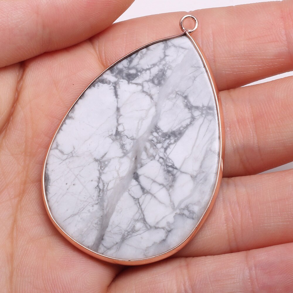 Natural Stone Pendants Water -shaped Semi-precious Stone Pendant for DIY Jewelry Making size 37x55mm: White Turquoise