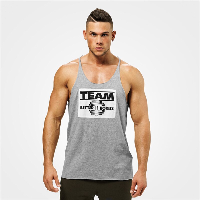 Gilet de Fitness en coton pour hommes, haut imprimé à la , décontracté, sangle fine, vêtements de sport pour la musculation: gray / XL(170-180)