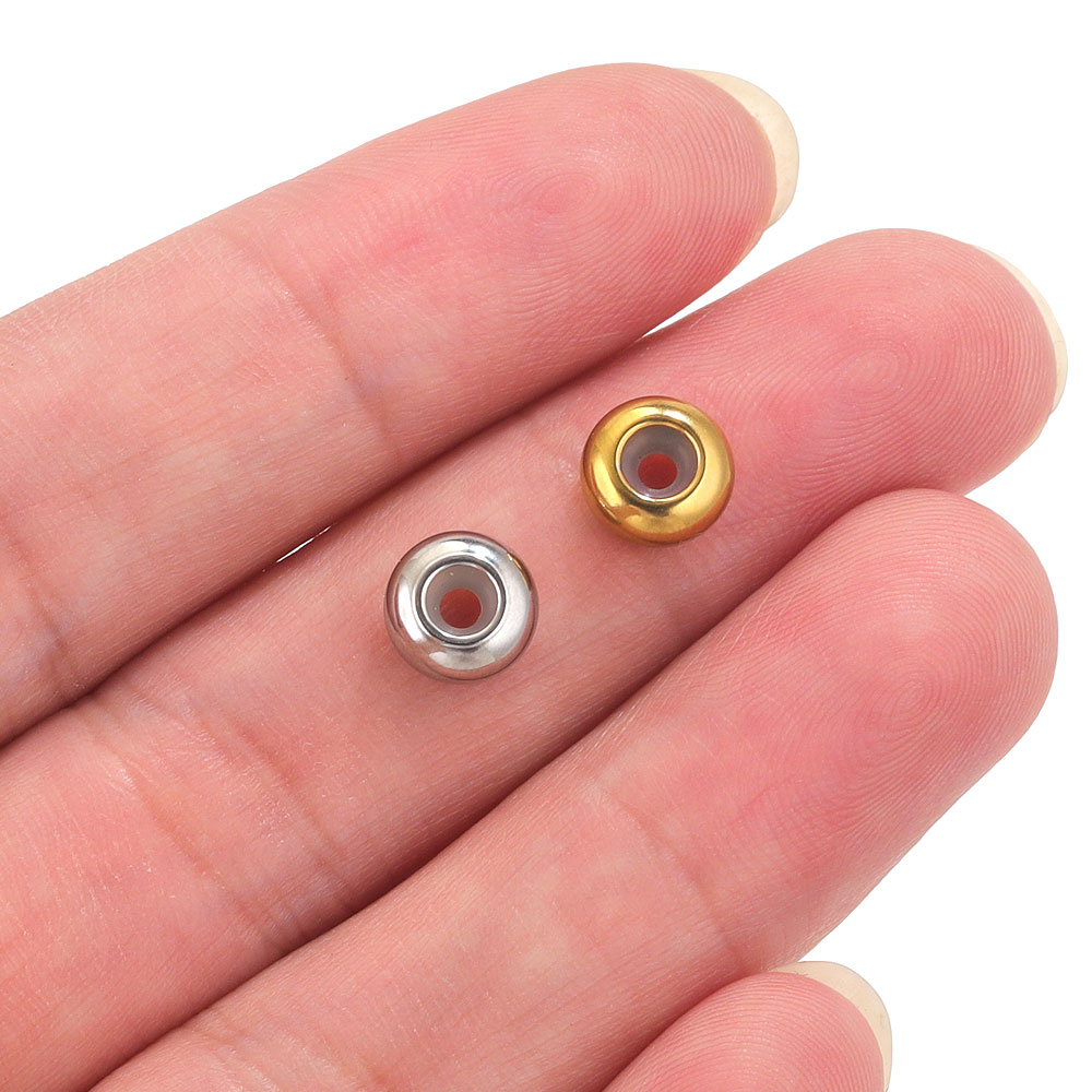 10 Stuks Roestvrij Staal Siliconen Stop Kralen Voor Sieraden Maken Paracord Taille Kraal Siliconen Rubber Aanpassing Kralen Diy Sieraden