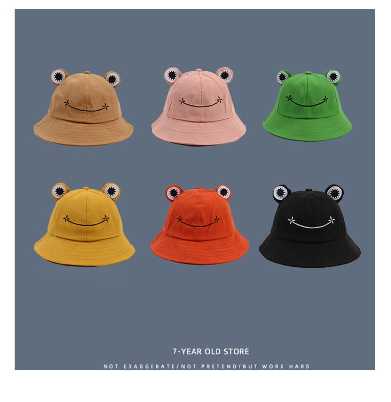 Summer Cotton Cute Frog Bucket Hat Men Women Outdoor Fishing Caps Foldable Fisherman Hat Bucket Hats adults