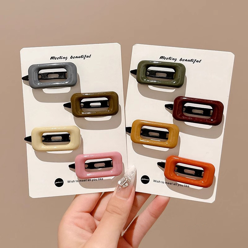 2Pcs Korean Style Hair Clips Simple All Match Light Weight Hairpin Morandi Color Square Hair Barrettes Girl Hair Accessories
