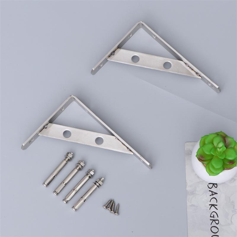 2pcs Durable Industrial Wall Shelf Support Bracket Stainless Steel Triangular Bracket with 4 Screws