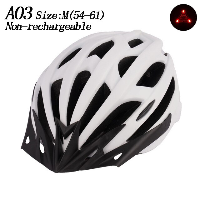 Led-Licht Fietshelm Ultralight Eps + Pc Cover Mtb Racefiets Helm Integraal Mold Fietshelm Unisex veilig Rijden Cap: White A03