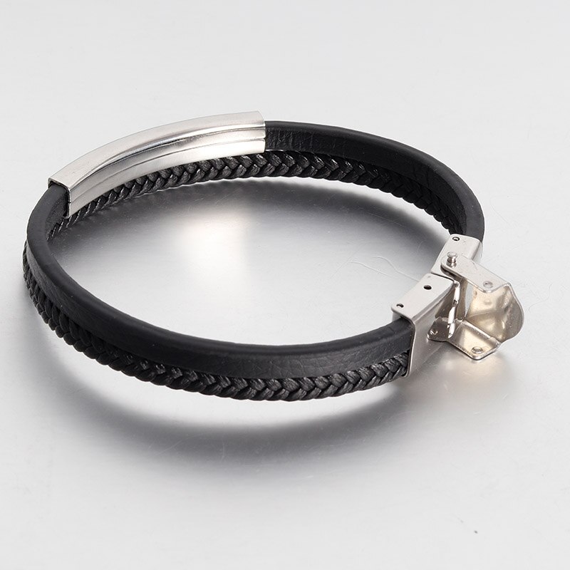 Lederen Armband voor Mannen 316L Rvs Stijl Veiligheid Sluiting Polsband Vintage Mode-sieraden