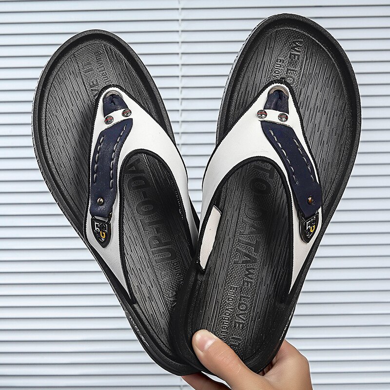 Zapatillas de cuero de para hombre, sandalias de playa cómodas, zapatos informales, chanclas de , calzado de verano,