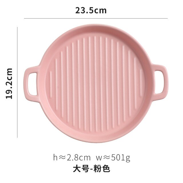 Plat rond de cuisson binaire plat à Pizza four céramique cuisine occidentale vaisselle four à micro-ondes assiette Plate: pink L