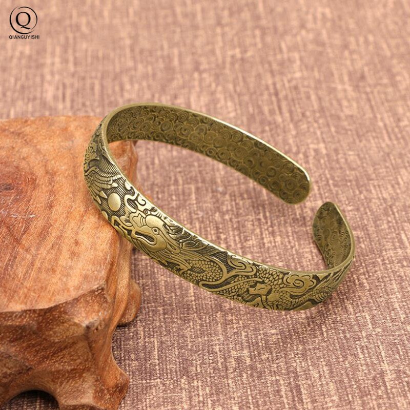 Retro ottone drago fenice modello principessa braccialetto classico rame puro braccialetto aperto antico braccialetto da donna regali di san valentino