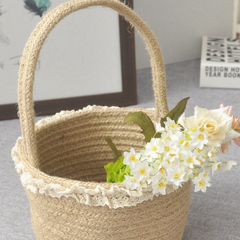 3 Pcs Tassels Lace Storage Baskets with Handle,Organizer Box in Natural Jute Linen,for Household Sundries&Toys Storage