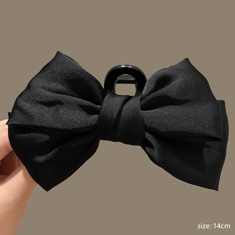 Lazos coreanos grandes de doble cara de gasa satinada sólida, pinzas para el pelo de plástico, pinzas para cangrejo, accesorios negros para mujeres y niñas, verano: Gris