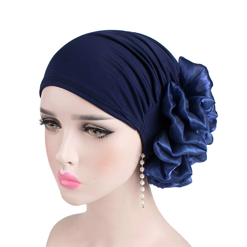 Grote Bloem Vrouwen Tulband Hoed Moslim Hoofddoek Stapel Hoop Cap Vrouwen Zachte Comfortabele Hijab Caps Islamitische Chemotherapie Hoed