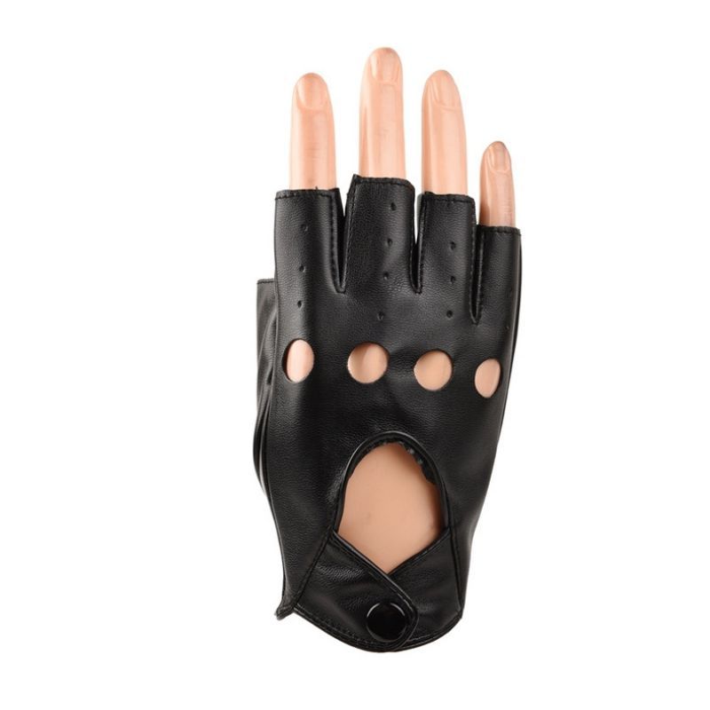 Children's Leather Gloves Boys And Girls Fingerless Gloves Children Half Finger Gloves Breathable Non-Slip Black