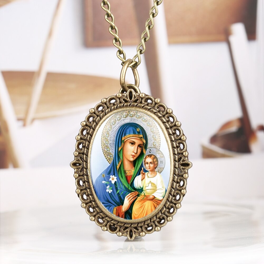 Quarz Taschenuhren Reines Maria's aufbringen Taschenuhr Jahrgang Oval bilden Uhr Anhänger Halskette Kette Beste für Männer frauen