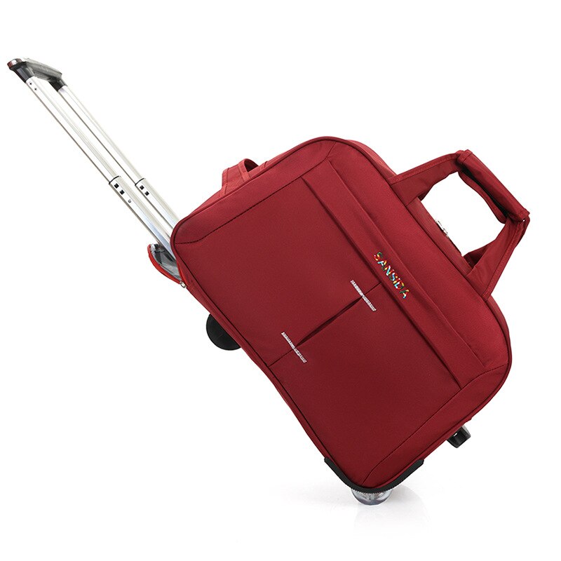 Travel Bag Men Roller bag Wheel Big Tie Folding Trolley Bag Luggage Tank Waterproof Roller Travel Bag: Red wine 20 inch