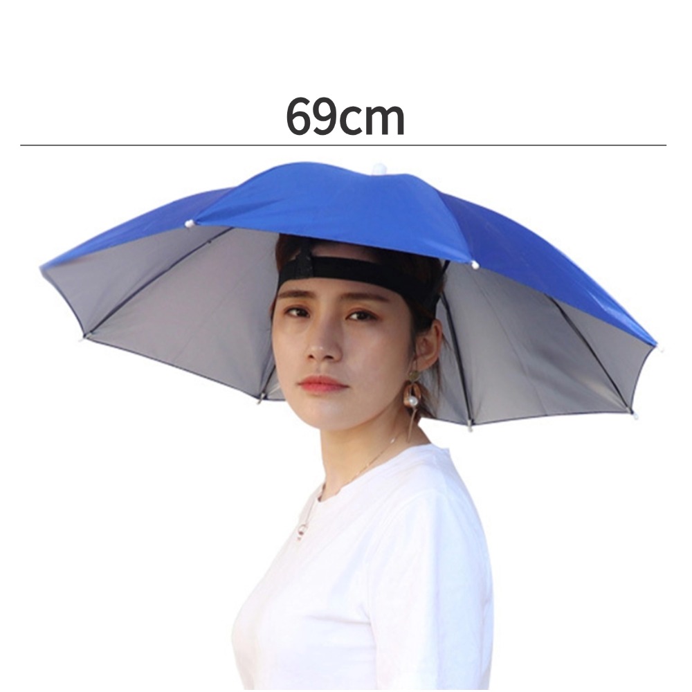 Draagbare Opvouwbare Regenparaplu Hoed Outdoor Vissen Zonnescherm Cap Waterdicht Camping Vissen Hoofddeksels Anti-Uv Strand Hoed 55-95CM: Blauw