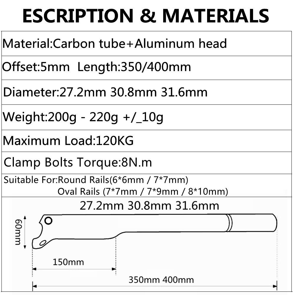 Tomtou Zwart Matte Ud Carbon Road Mountainbike Zadelpen 27.2/30.8/31.6*350/400 Mm Fiets zitbuis Onderdelen