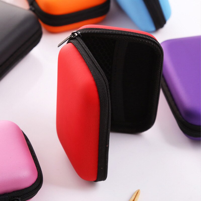 Portable Mini Zipper Hard Earphone Organizer Case Travel PU Leather Protective USB Cable Earbuds Case Bag