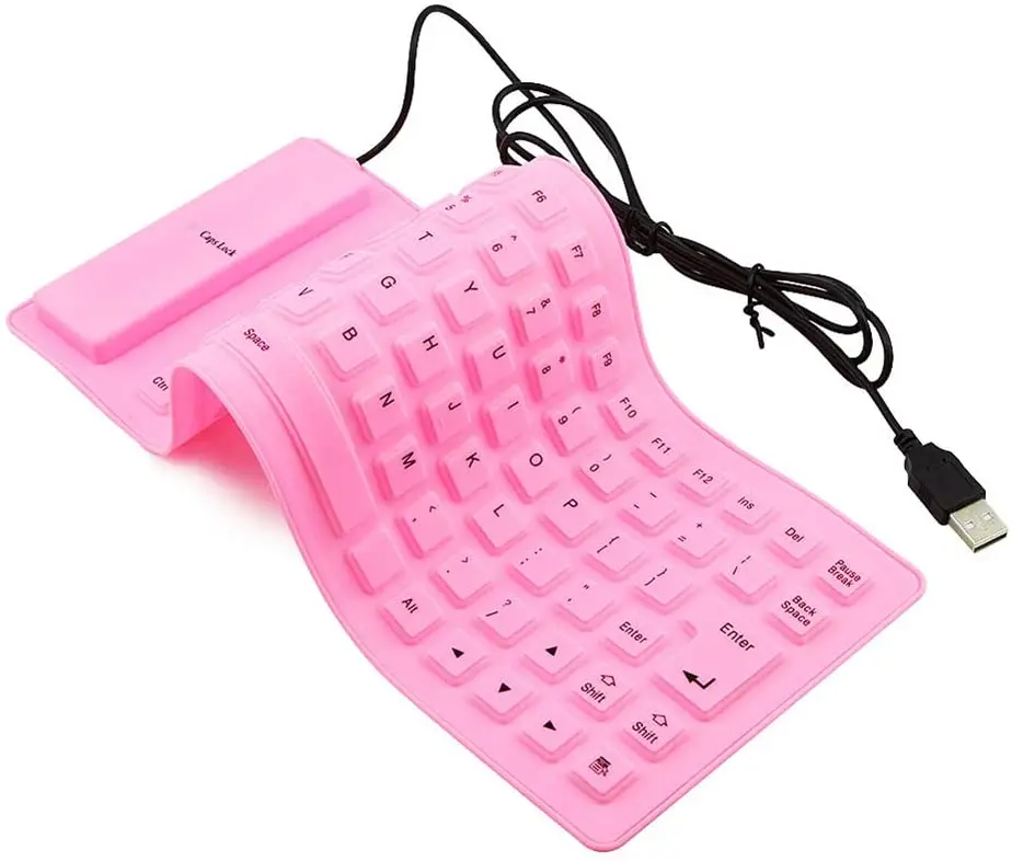Foldable Silicone Keyboard, USB Wired 85 Keys Waterproof Rollup Silent Typing Soft Touch Keyboard for PC Notebook Laptop: Pink