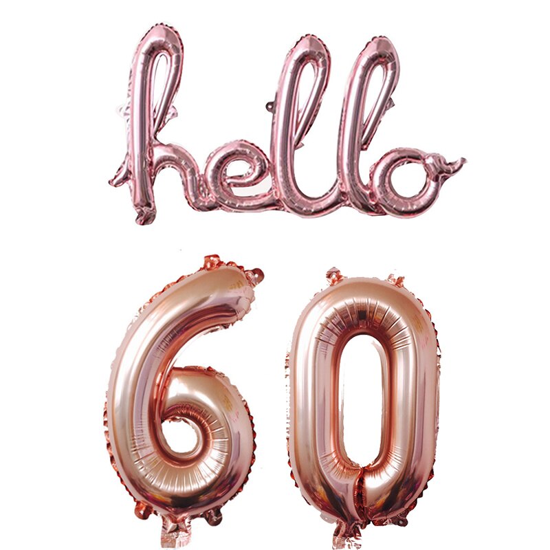 Rose Gold Hello 30 Letter Number Balloons 30/40/50/60th Birthday Party Decor 30 Number Link Balls Inflatable Air Globos Supplies: rose gold hello 60