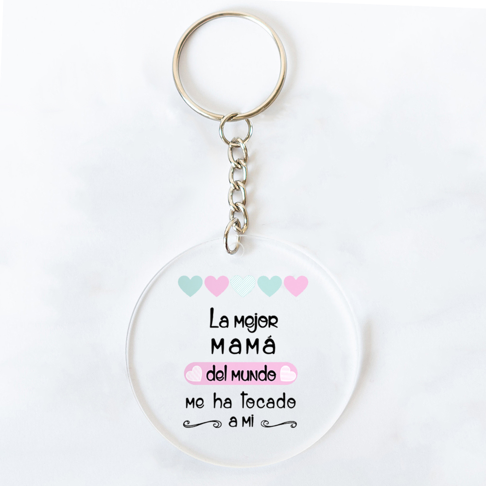 Best Mom in The World Spanish Printed Key Chains Keychain Acrylic Keyring Mama Key Ring Mother's Day Birthady for Mother: Fluorescence Yellow