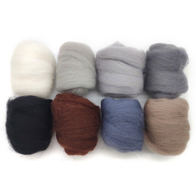 8 Pack Needle Felting Wool Roving 10g x 8 Color Total 80g Merino Wool 70S (19 Microns) Eco-friendly Super Soft Natural: No. 1