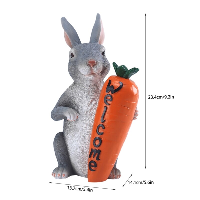 Polyresin Bunny with Carrot Decorations Spring Easter Decor Garden Statue Figurines Tabletopper Accessories 101A