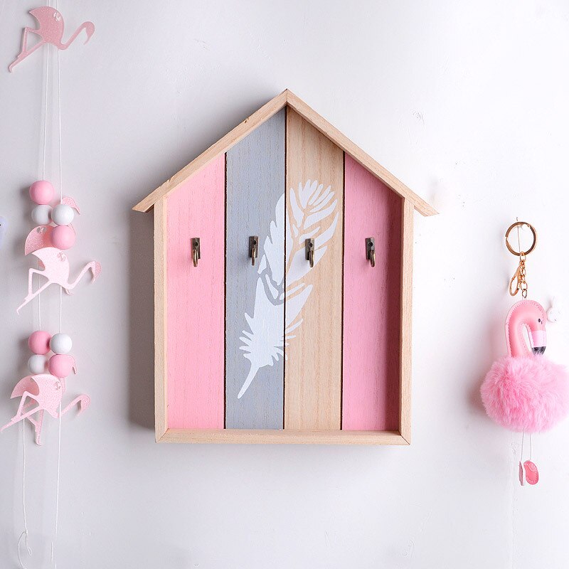 Houten Opslag Haak Voor Sleutel Hanger Plank Keuken Organizer Muur Decor Opknoping Haken Muur Gemonteerde Kamer Decoratie Rek: Pink