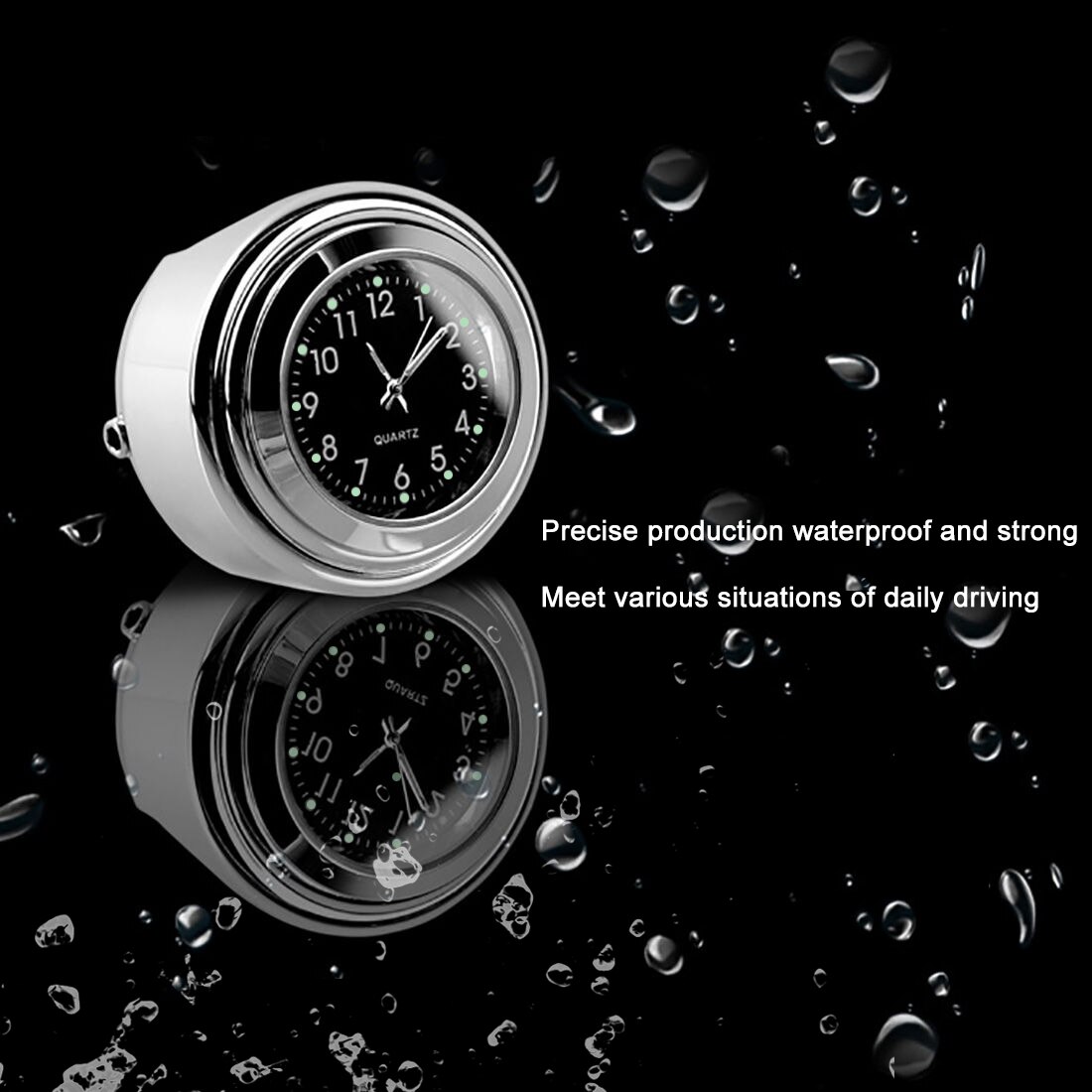 Universele Accessoires 7/8 "Waterdicht Chrome Motorcycle Fietsstuur Mount Quartz Klok Horloge Aluminium Lichtgevende Klok