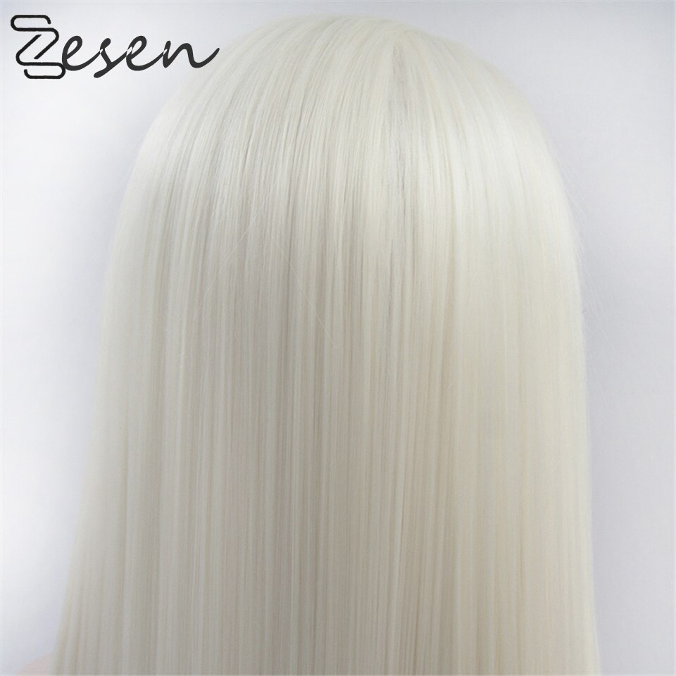 Zesen Long Silky Straight Synthetic Lace Front Wig 13x4 White Natural Middle Part Hair Heat Resistant Fiber For Black/White Wome