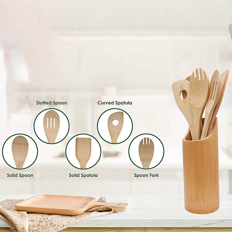 6 Piece Set Bamboo Utensils Set Bamboo Cooking Utensils Wooden Spoons for Cooking Wooden Kitchen Utensil Set