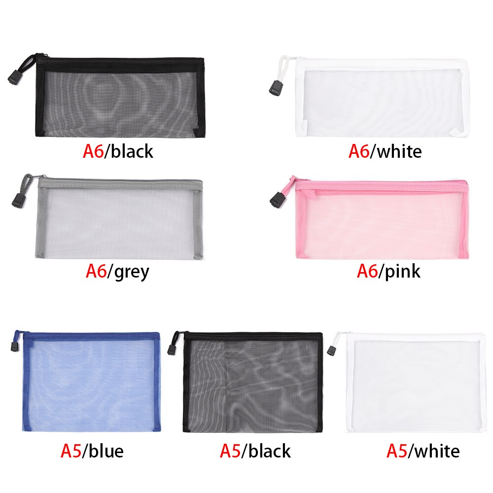 Simple Transparent Zipper Pocket Pencil Case Nylon Mesh Document File Bag Storage Pouch School Office Supplies