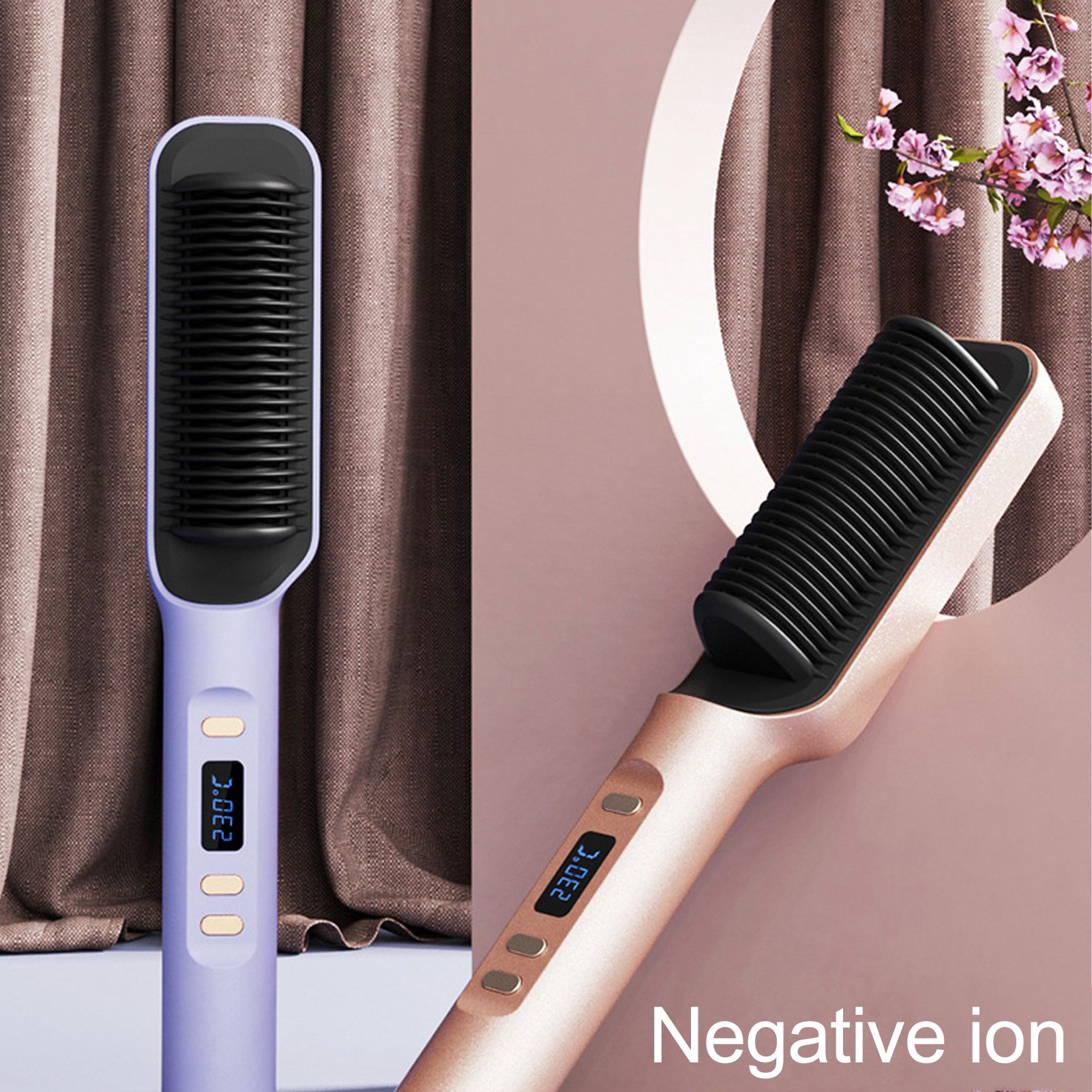 Ionic Hair Straightener Brush 35W Hair Straightening Brush Even Heating LCD Hair Straightener Brush for Home