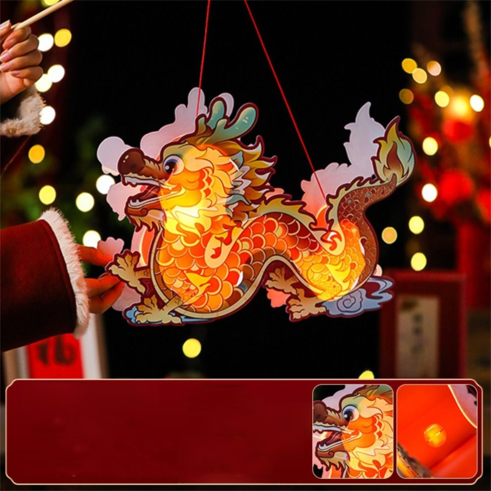 Lichtgevende Mid-Herfst Draak Dans Lantaarn DIY Craft Cartoon Chinese Stijl Draak Lamp Handgemaakte Draagbare Handheld Draak Lantaarn: Olijf
