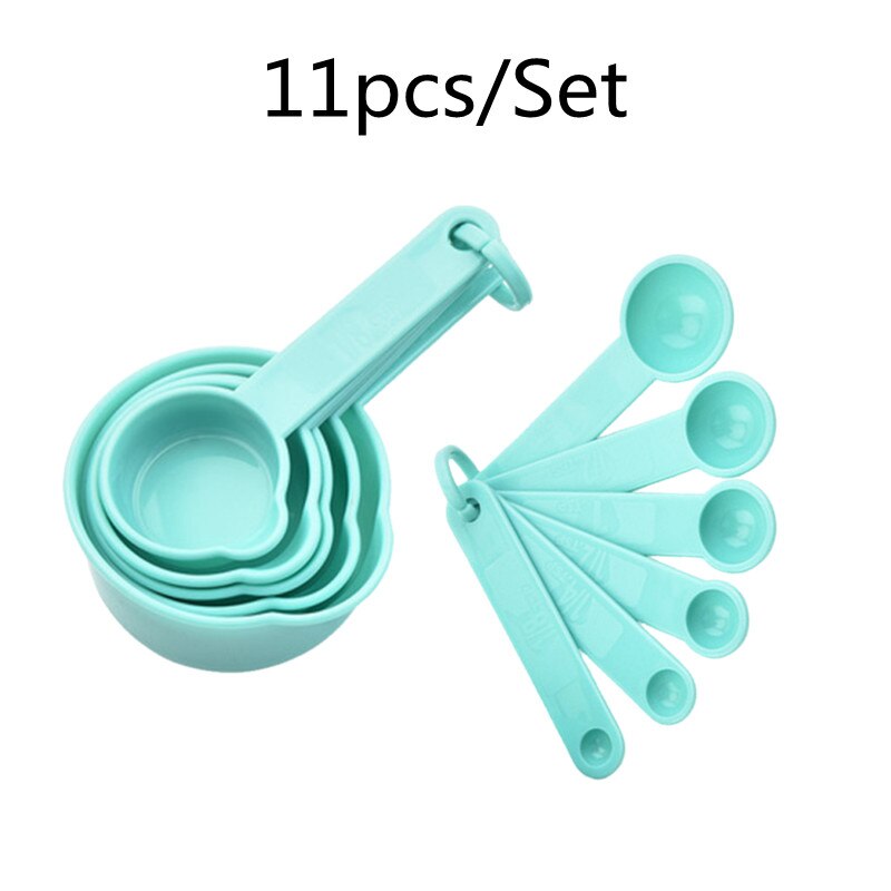 5/10/11pcs Multifunction Purpose Coffee Sugar Spoons Cup Measuring Tools PP Baking Accessories Plastic Handle Kitchen Gadgets: Light green-11pcs