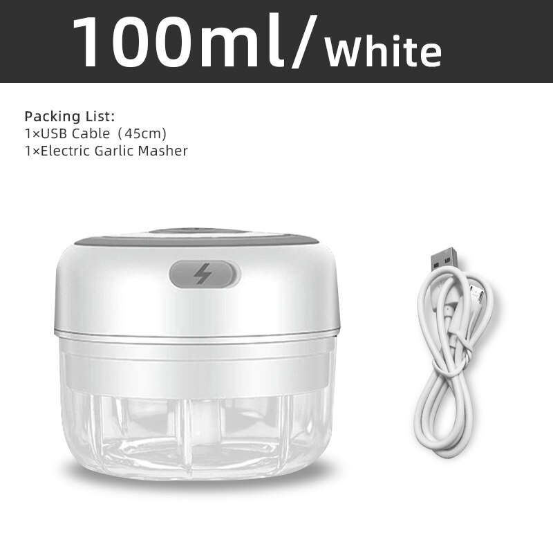 Elektrisk håndmixer 2 in 1 minihakker piskeris æggepisker 3- hastighedskontrol køkkenblender usb trådløs hvidløgsmasker: 100ml vægt
