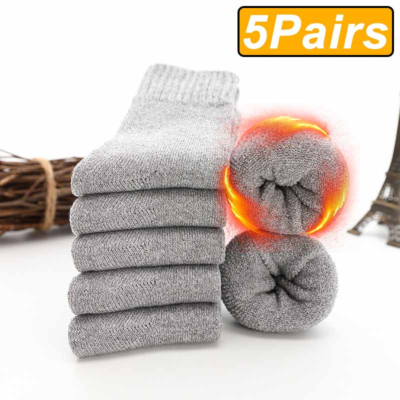5 pares de inverno quente meias masculinas grossas meias femininas super mais grossas meias sólidas meias de inverno contra neve fria terry meias: Cáqui