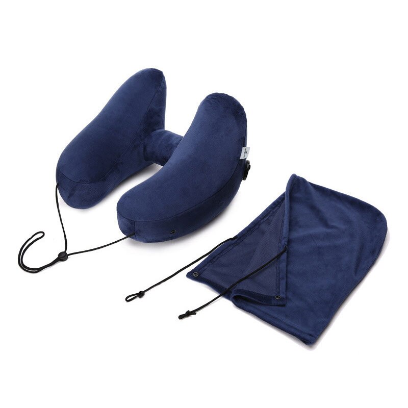 Descanso de viagem leve dobrável h-forma inflável com chapéu almofada de dormir para avião assento de carro escritório nap pescoço travesseiros: Navy Pillow hat