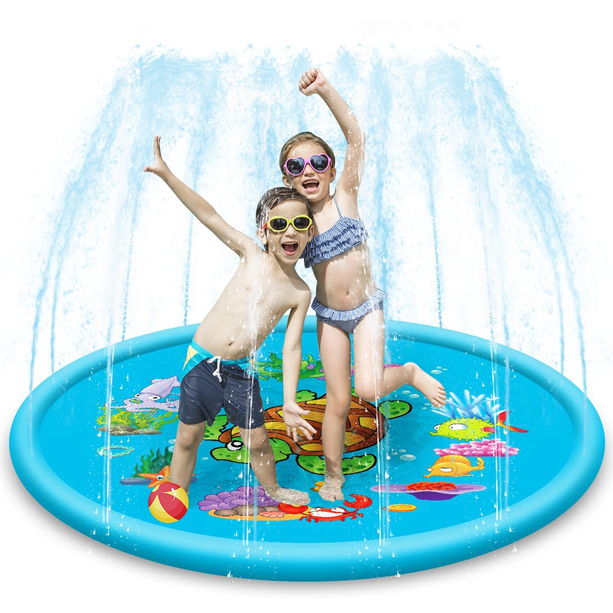 110cm or 170cm sammenfoldelig transportabel sprinkler vandlegemåtte udendørs oppustelig børnebrønd springvand legeplads vandlegeudstyr: 170cm