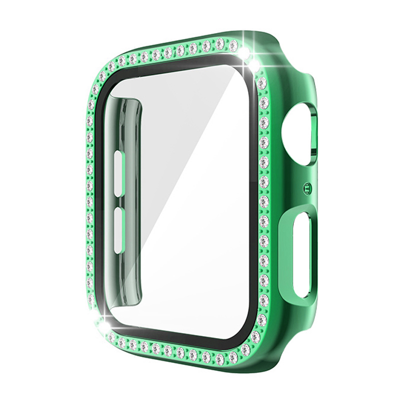 Apple Watch Case Series7 6 SE 5 4 3 2 iWatch Case Accessor 45mm 41mm 44mm 40mm 42mm 38mm Protector Bumper PC Diamond Apple Watch: green / 9 inches